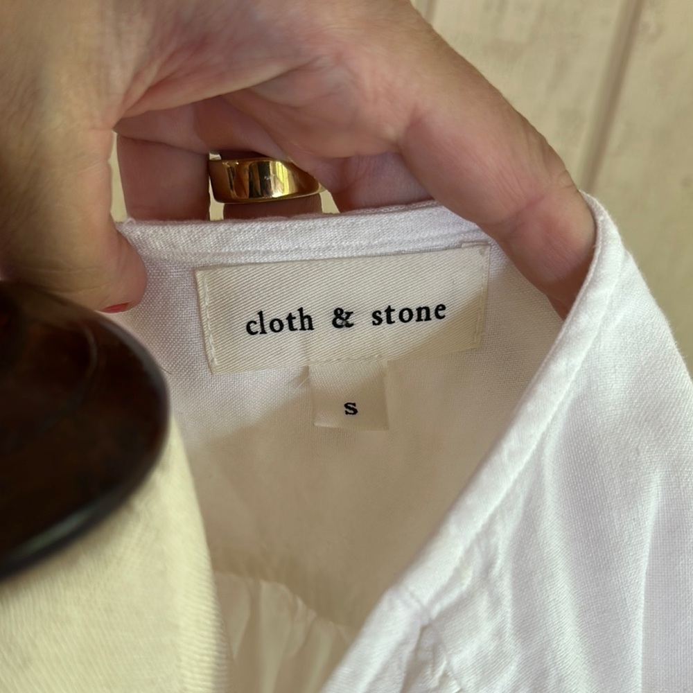 Cloth & Stone Anthropologie Small White Button-Down Dress with Front Tie - Picture 6 of 7